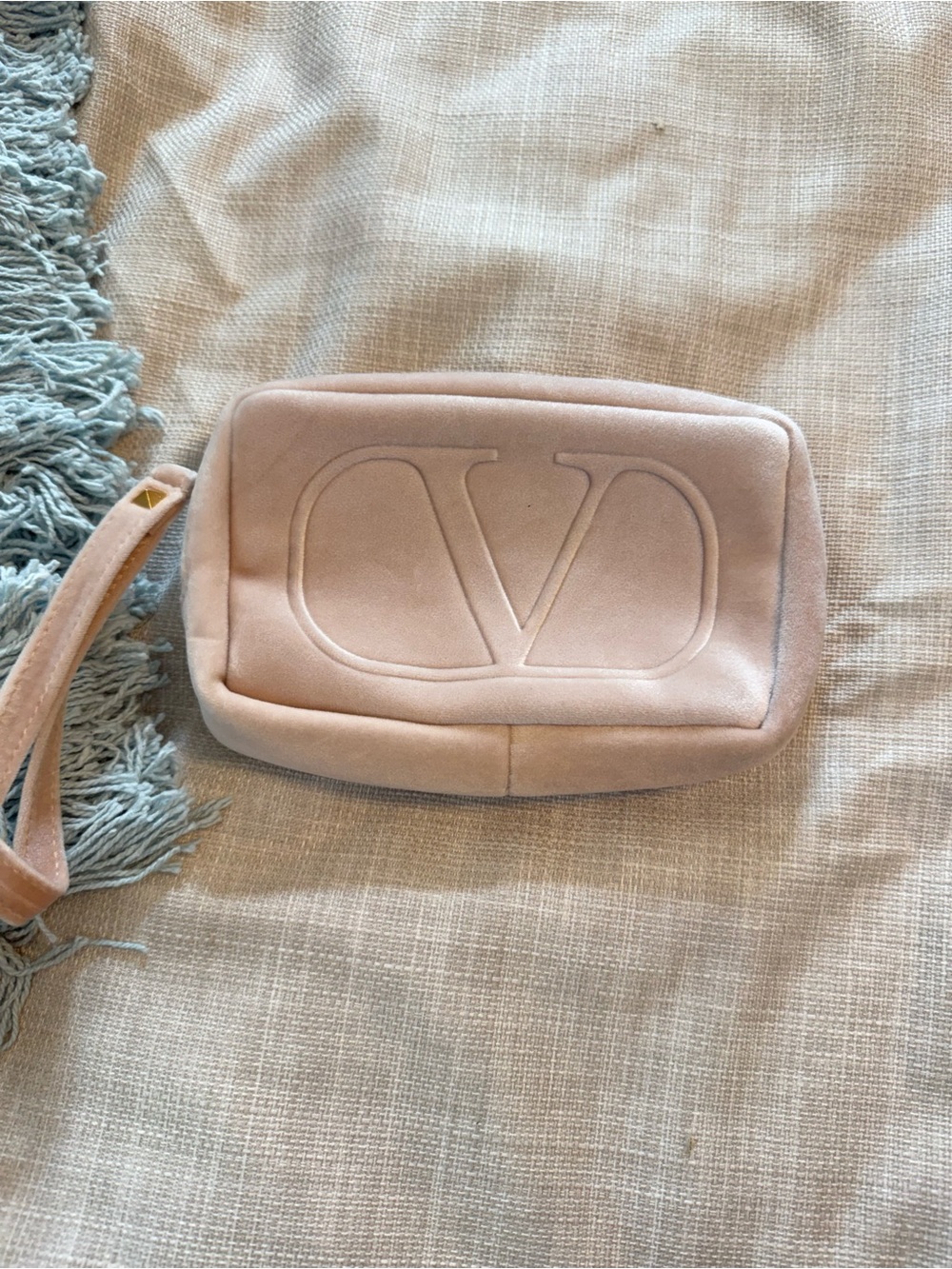 Valentino Blush Pink Suede Wristlet Pouch
